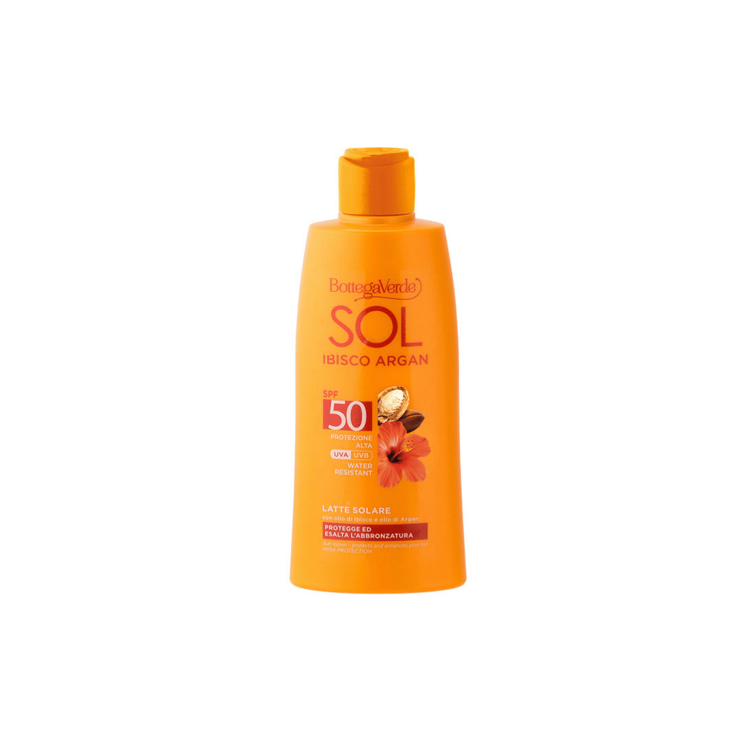 SOL IBISCO ARGAN - SUN LOTION - PROTECTS AND ENHANCES YOUR TAN - WITH HIBISCUS OIL AND ARGAN OIL - SPF50 HIGH PROTECTION (200 ML) - WATER-RESISTANT