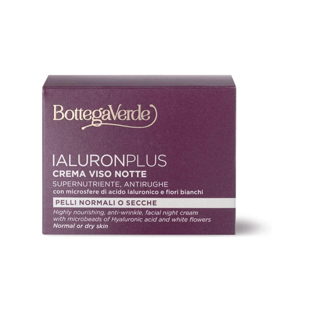 IALURONPLUS - FACE NIGHT CREAM - ANTI-WRINKLE AND NOURISHING - WITH MICROBEDS OF HYALURONIC ACID AND WHITE FLOWERS (50 ML) - NORMAL OR DRY SKIN