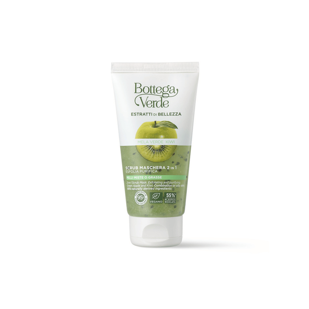 ESTRATTI DI BELLEZZA - SCRUB - 2-IN-1 MASK - GREEN APPLE AND KIWI - EXFOLIATING AND PURIFING - COMBINATION OR OILY SKIN (75 ML)