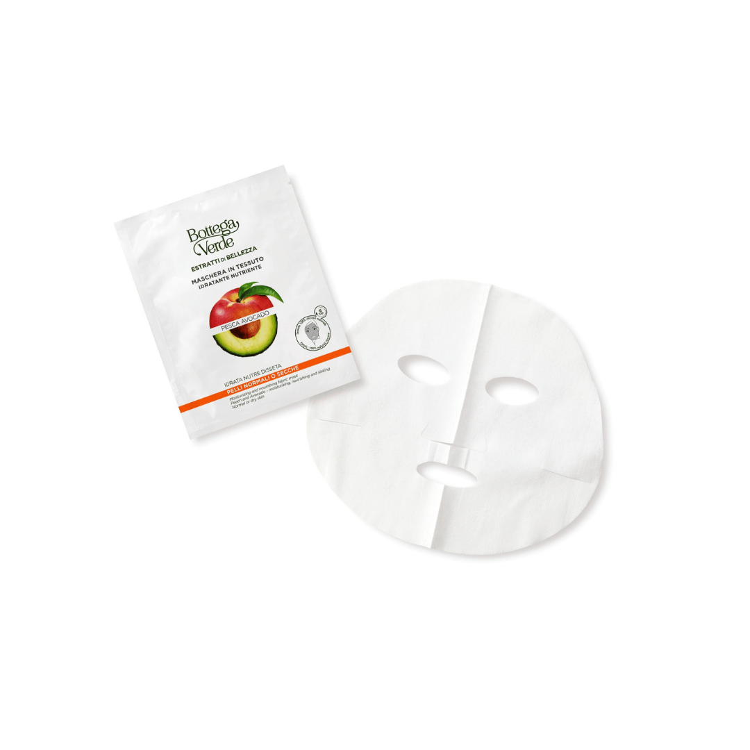 ESTRATTI DI BELLEZZA - MOISTURIZING AND NOURISHING FABRIC MASK - PEACH AND AVOCADO - NORMAL OR DRY SKIN