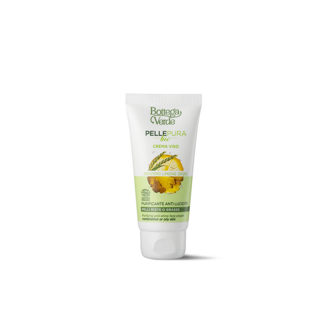 PELLE PURA BIO - PURIFYING ANTI-SHINE FACE CREAM WITH ORGANIC GINGER EXTRACT, LEMON JUICE AND ORGANIC BARLEY WATER (50 ML) - COMBINATION OR OILY SKIN