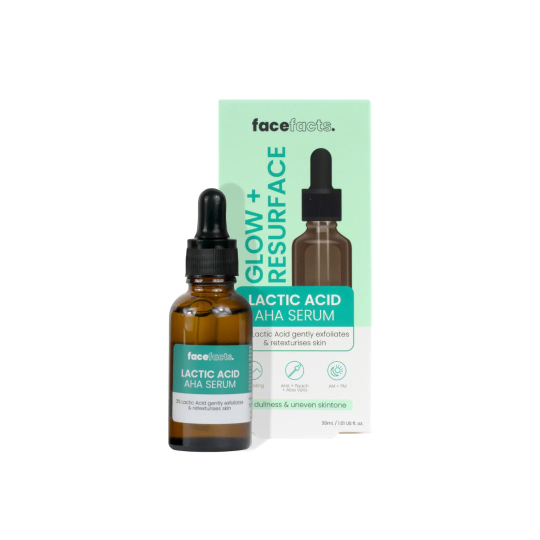 Face Facts Glow & Resurface Lactic Acid AHA Serum - 30ml