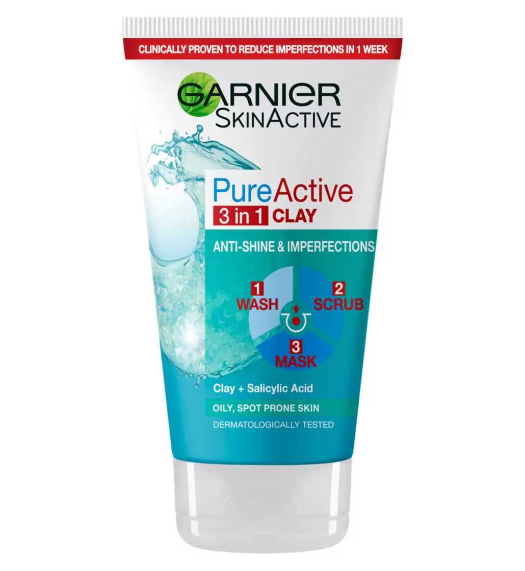 Garnier Pure Active 3-in-1 Clay Wash Scrub Mask For Oily Skin - 150ml