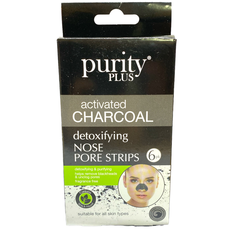 Purity Plus Activated Charcoal Detoxifying Nose Pore Strips - 6 Strips